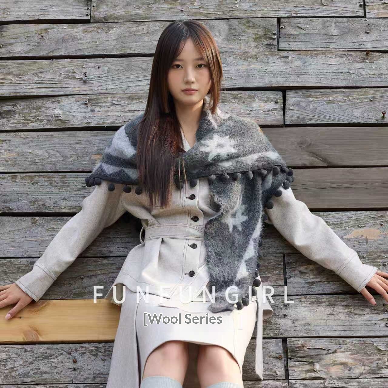 Double-sided Wool Shawl Reversible Warm Cloak