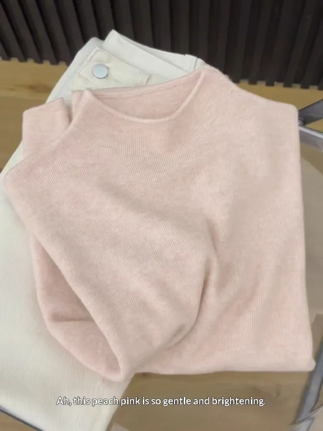 High neck Knit Casual Women's Base Shirt Peach Pink - Shop at LoveMi