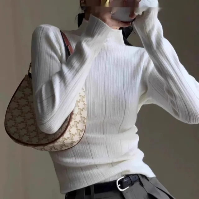 Casual Half collar Knitted Women's Top White - Shop at LoveMi