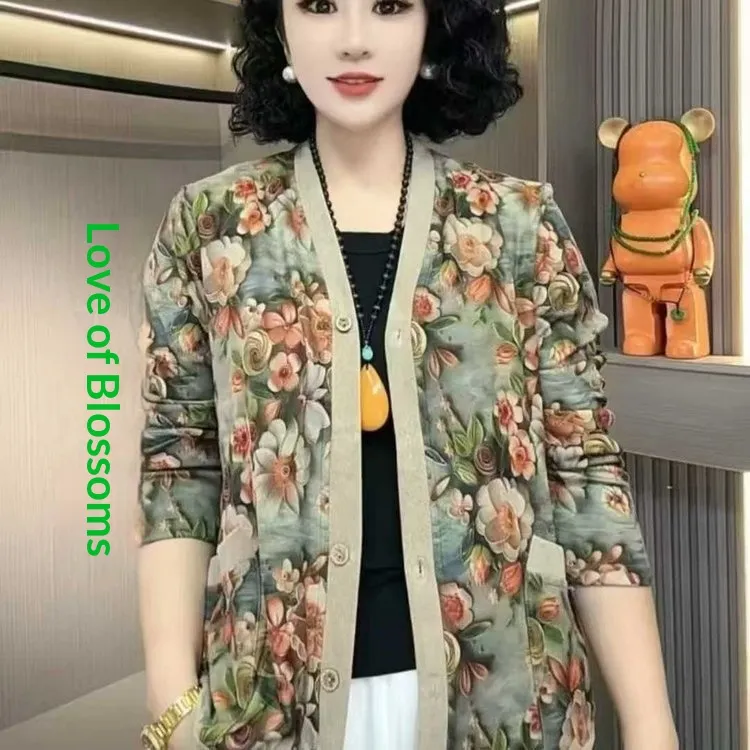 Autumn New Fashion Color-block Printed Long-sleeve Elegant Coat - Fan Love Of Flower
