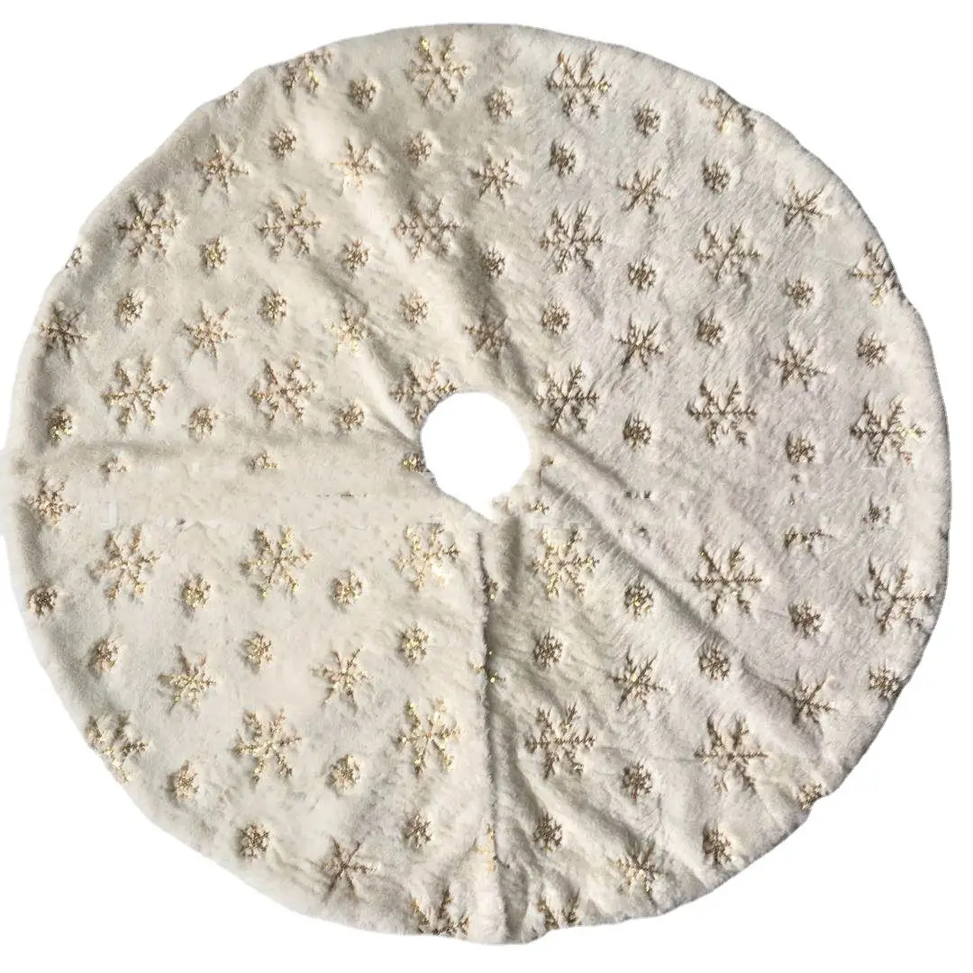 Christmas Golden Sequin Snowflake Pattern Plush Tree Skirt