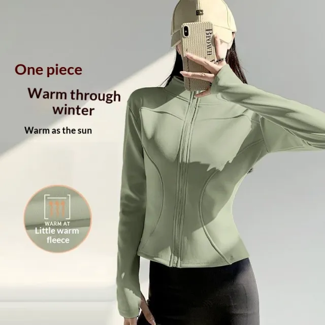 Women's Autumn Running Sports Cycling Fleece Long sleeved Jacket Cardamom Green - Shop at LoveMi