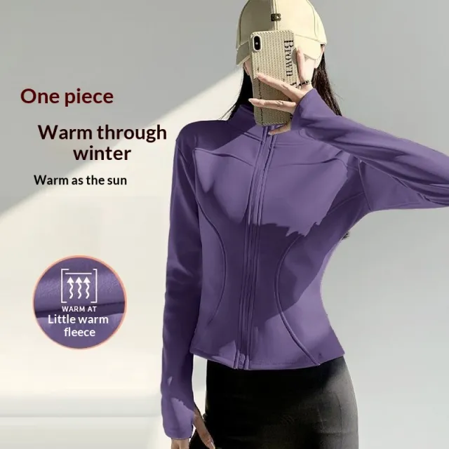 Women's Autumn Running Sports Cycling Fleece Long sleeved Jacket Sauce Tomato Purple - Shop at LoveMi