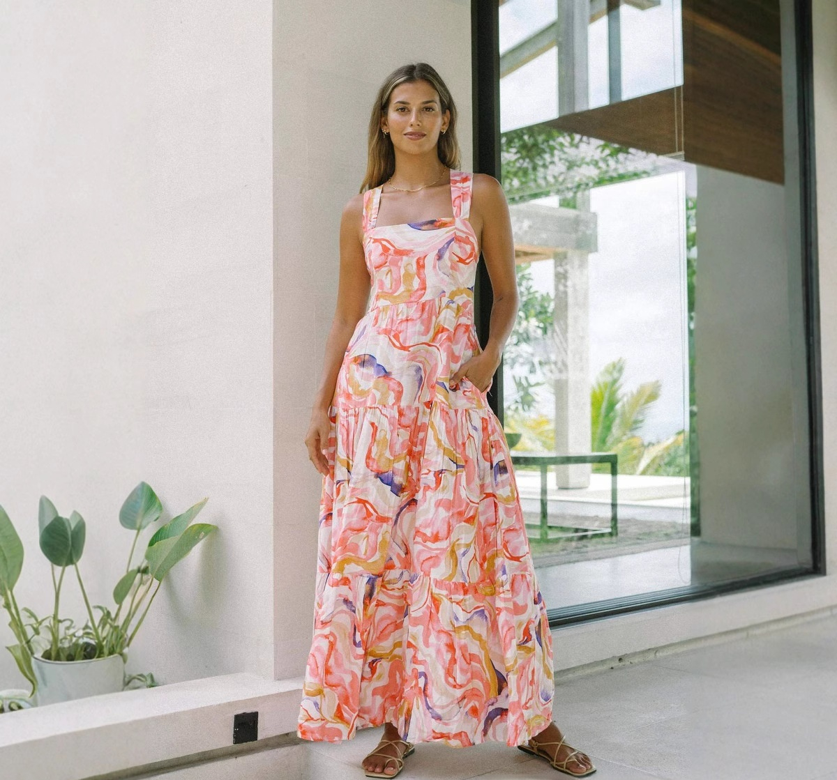 Fresh Print Tie waist Dress With Pockets And Flared Hem For Vacation Red - Shop at LoveMi