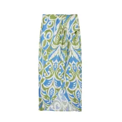 Women's Knotted Shirt Top Printed Wrap Midi Skirt Set - Skirt - View 1