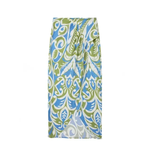 Women's Knotted Shirt Top Printed Wrap Midi Skirt Set Skirt - Shop at LoveMi