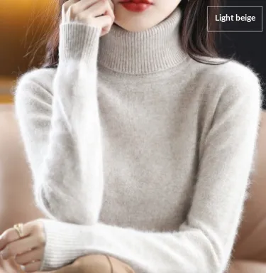 Pile Collar Woolen Sweater Women's Bottoming Shirt Turtleneck Sweater Light Camel Color - Shop at LoveMi