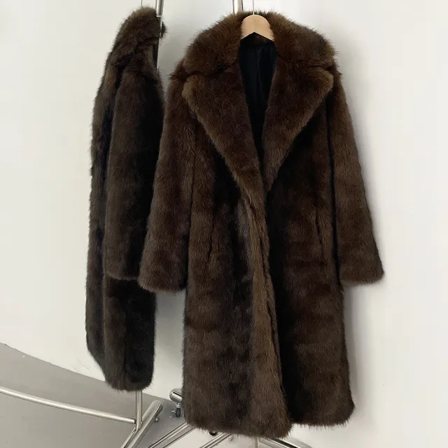 High quality Artificial Fur Faux Fur Coat For Women Dark Coffee - Shop at LoveMi