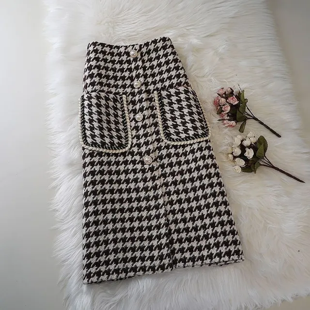 New Fashion Mid length Female Online Influencer A Line High Waist Slimming Woolen Plaid Skirt Trendy Style Large Kilocalories Color - Shop at LoveMi
