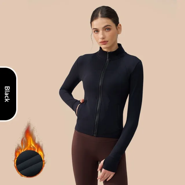 Thickened Thin Fleece Autumn And Winter Fingerless Yoga Top Black - Shop at LoveMi