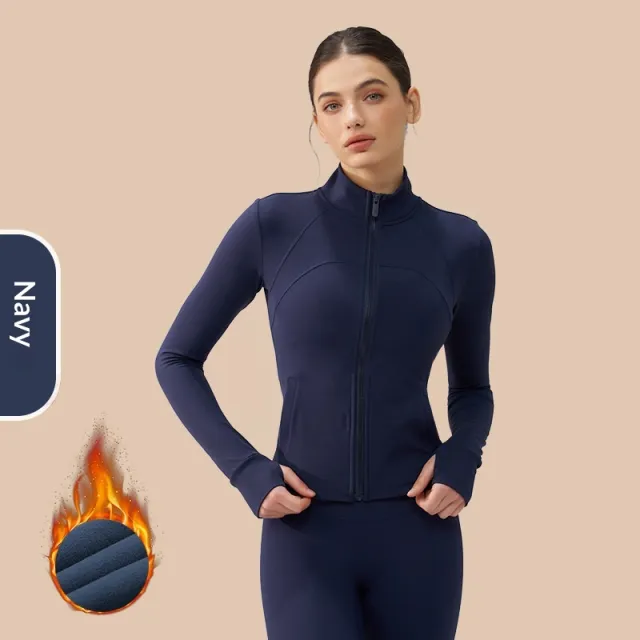 Thickened Thin Fleece Autumn And Winter Fingerless Yoga Top Navy Blue - Shop at LoveMi