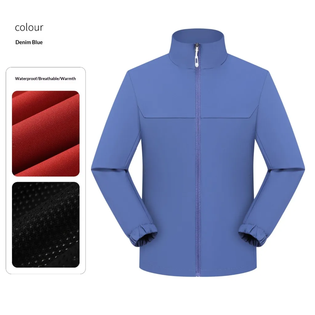 Stand Collar Windproof And Waterproof Women's Mountaineering Jacket - Denim Blue