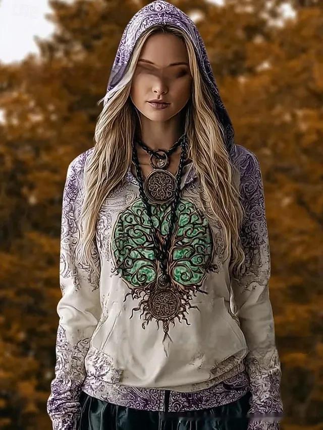 Retro Art Floral Gradient Drawstring Hoodie Zj5798 - Shop at LoveMi