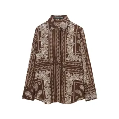 Straight Loose Printed Casual Shirt With Mid-waist Floor-length Wide-leg Pants - Shirt-S - View 1