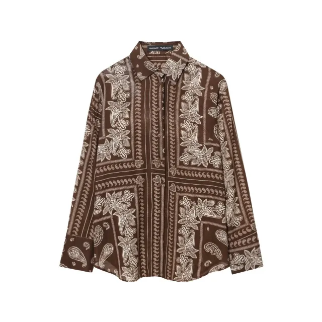 Straight Loose Printed Casual Shirt With Mid waist Floor length Wide leg Pants Shirt S - Shop at LoveMi