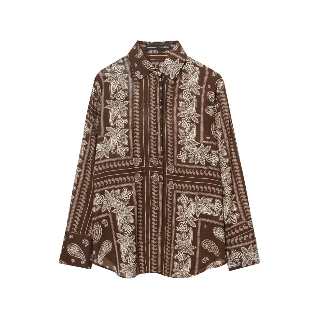 Straight Loose Printed Casual Shirt With Mid-waist Floor-length Wide-leg Pants - Shirt-S