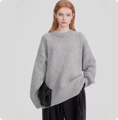 Sweaters Women's Clothing Knitwear Round Neck Loose Solid Color - Light Gray