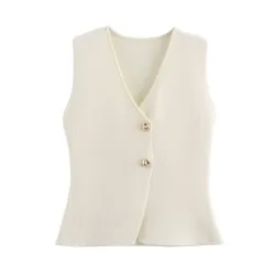 Women's New Gold Button Knit Vest - Vest - View 1