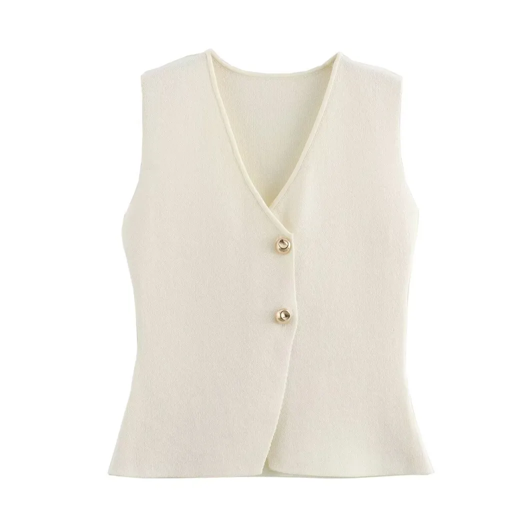 Women's New Gold Button Knit Vest - Vest