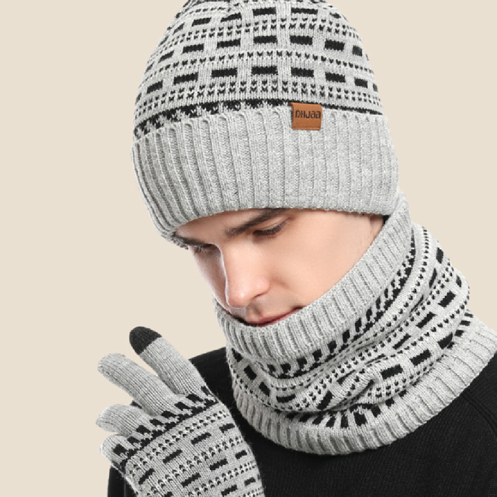 Men's Casual Warm Knitted Hat Set