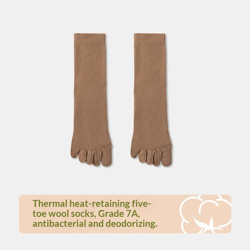 Wool Five-toe Women Mid-calf Five-toe Socks Winter Warm Long Winter Ladies Anti-slip Thickened Stockings - Camel