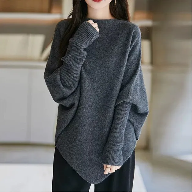 Irregular Design Turtleneck Sweater Women's Pullover Grey - Shop at LoveMi