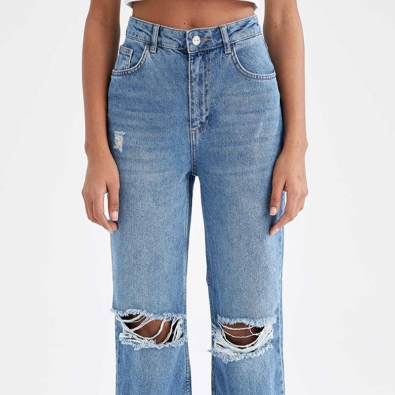 Retro Distressed Drop-waist Women's Loose Wide-leg Floor-length Pants