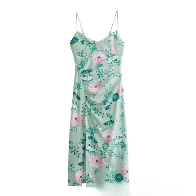 Linen Blend Floral Print Strapless Dress Green - Shop at LoveMi