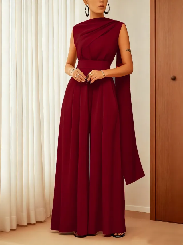 Women's Solid Color Slim fit Jumpsuit Loose Casual Pants Red - Shop at LoveMi