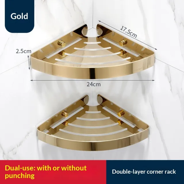 Golden French style No drill Premium Bathroom Shelf Triangle Basket Trumpet - Shop at LoveMi