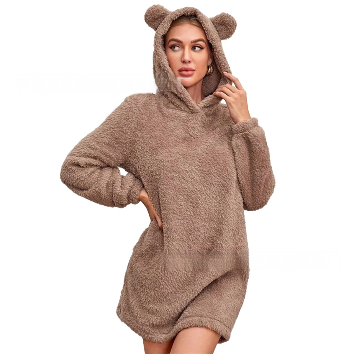 Women's Plush Long-sleeved Mid-length Skirt Coat - Image 9