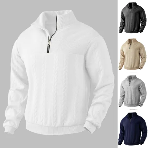 Men's Jacquard Fall Winter Long-sleeved Warm Pullover Hoodies Quarter-Zip