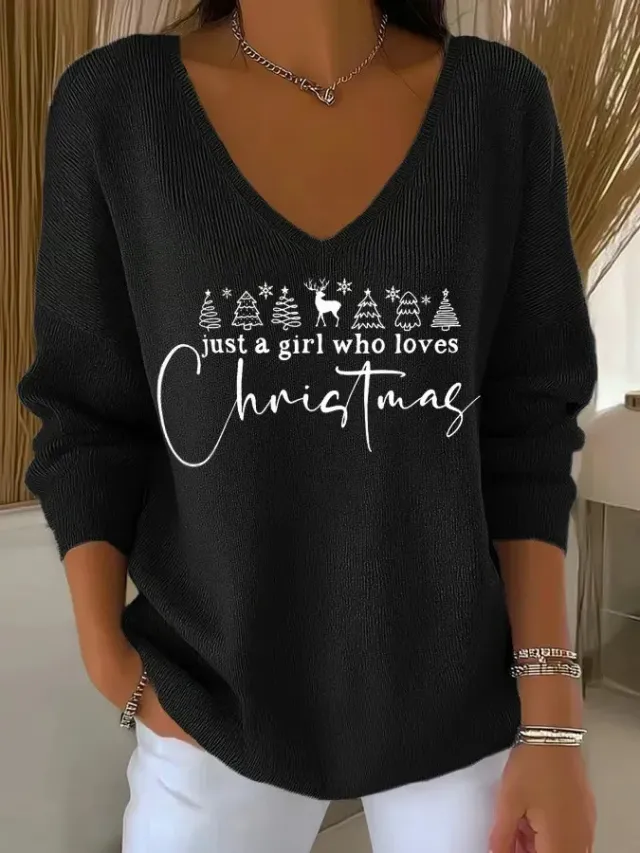 3D Printed Women's Fashionable Christmas V neck Long Sleeve T shirt Sx6850 Style 2Xl - Shop at LoveMi