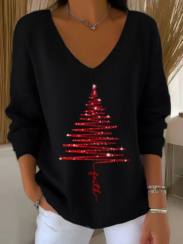 3D Printed Women's Fashionable Christmas V neck Long Sleeve T shirt Sx6631 Style 5Xl - Shop at LoveMi