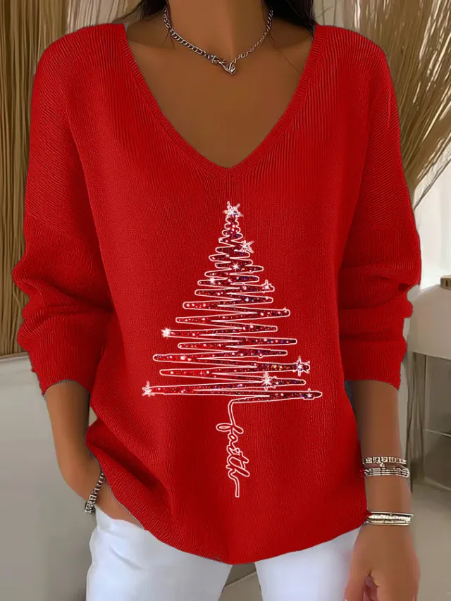 3D Printed Women's Fashionable Christmas V neck Long Sleeve T shirt Sx6627 Style Xl - Shop at LoveMi
