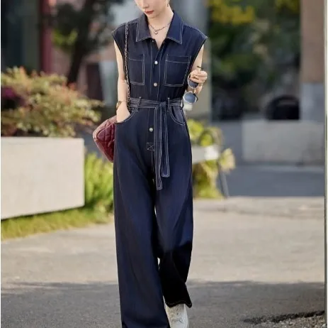Women's Slimming Sleeveless Tencel Denim Jumpsuit - Shop at LoveMi