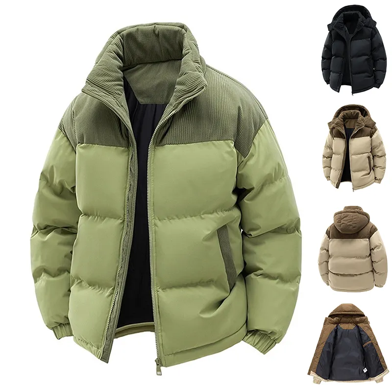 Thick Corduroy Patchwork Jacket Winter Zip-up Stand