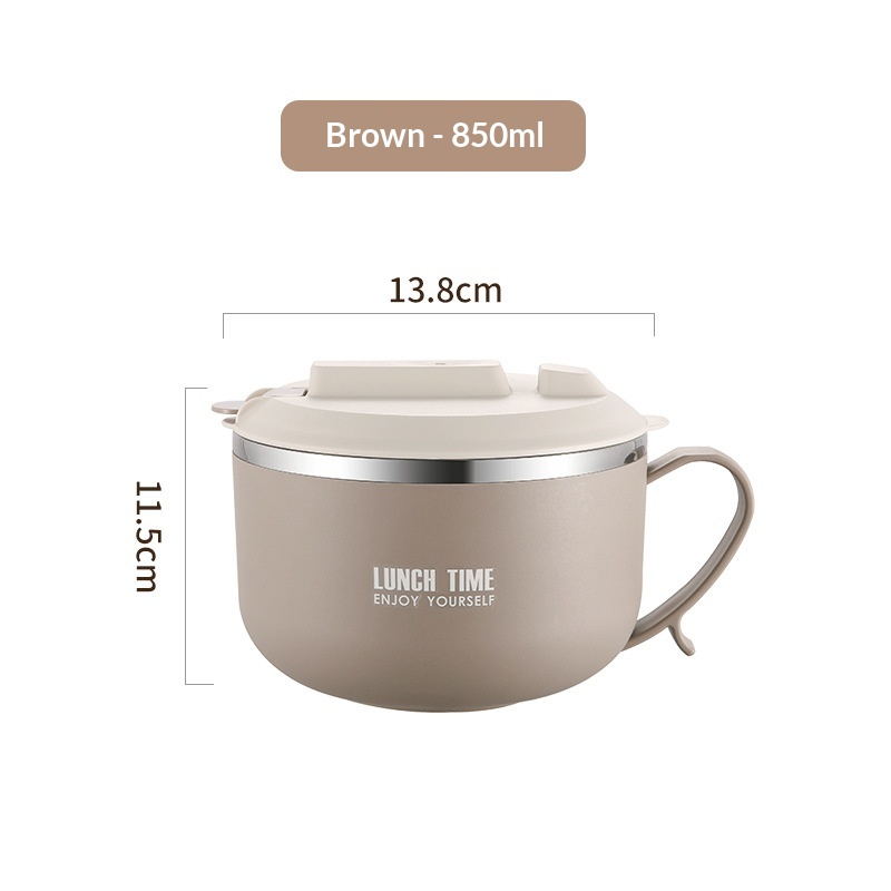 304 Stainless Steel Products With Lid, Drainable Instant Noodle Bowl, Student Thermal Lunch Box Brown - Shop at LoveMi