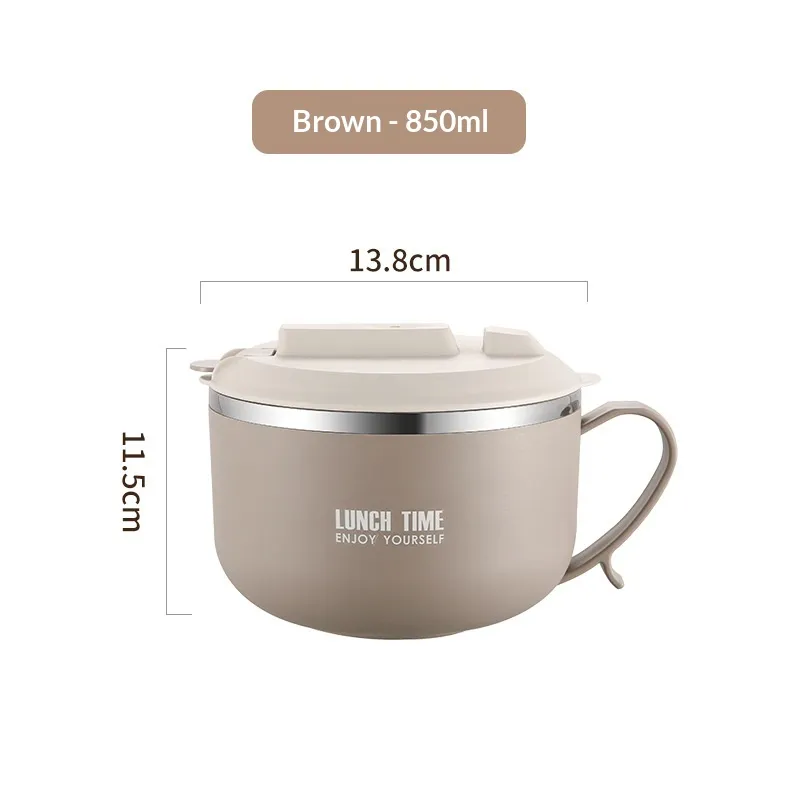 304 Stainless Steel Products With Lid, Drainable Instant Noodle Bowl, Student Thermal Lunch Box - Brown