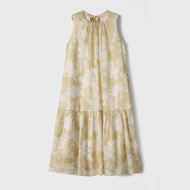 Paper cut Printed Sleeveless Dress New Style Yellow And White - Shop at LoveMi