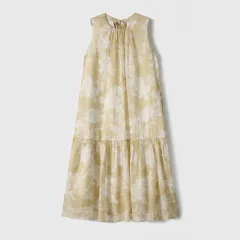 Paper-cut Printed Sleeveless Dress New Style - Yellow And White - View 1