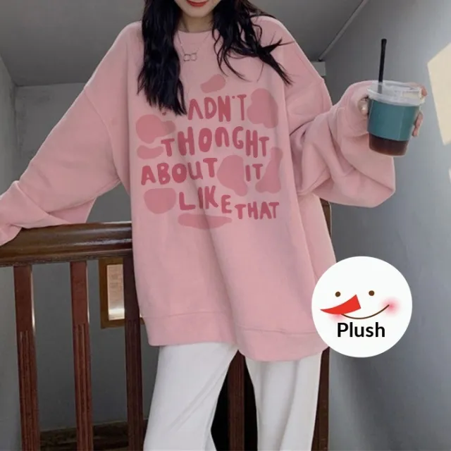 New American Style Loose Hoodie For Women Plus Size Fleece lined Pink With Fleece Lining - Shop at LoveMi