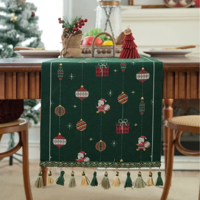 Christmas Table Runner Jacquard Gift Box Tea Flag Santa Claus Gift Table Flag - Shop at LoveMi