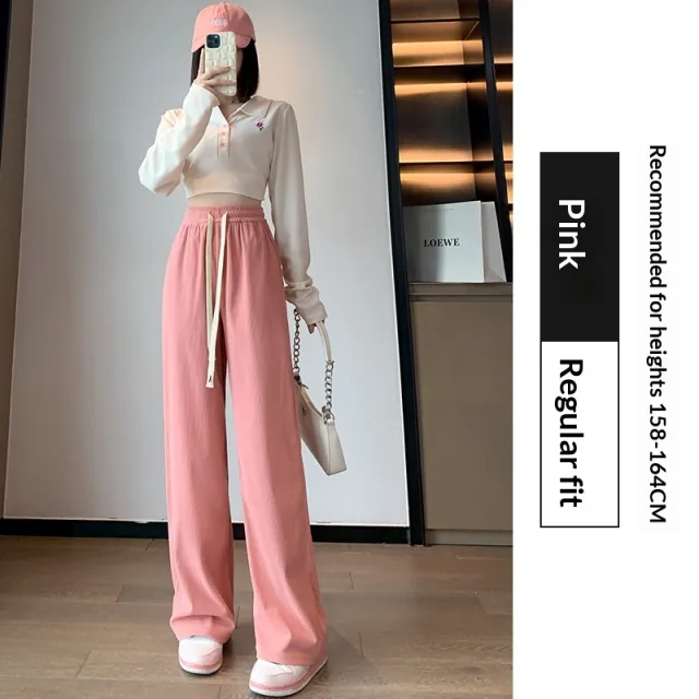 High waisted Straight leg Drapey Knit Lounge Pants Pink Regular - Shop at LoveMi