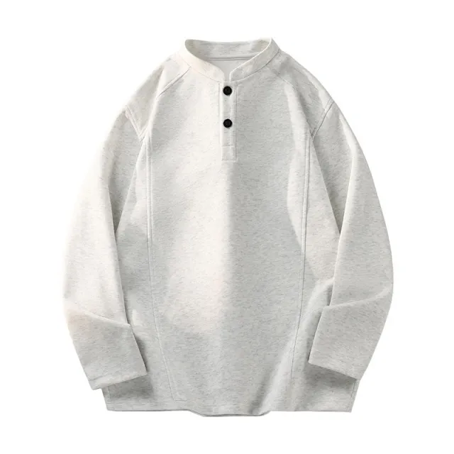American Style Henry Collar Sweatshirt Long Sleeve Women's Base Layer White Flower Gray - Shop at LoveMi