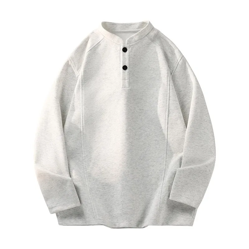American Style Henry Collar Sweatshirt Long Sleeve Women's Base Layer - White Flower Gray