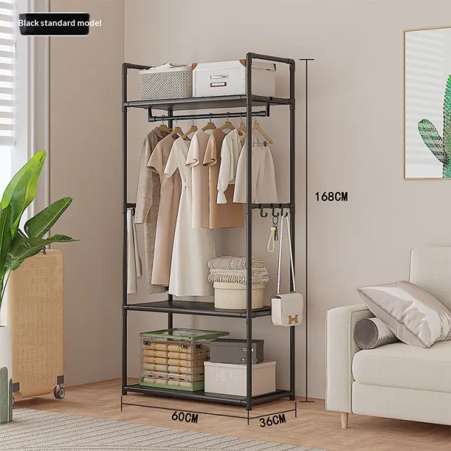 Simple Multi functional Storage Rack With Universal Wheels For Coat Hangers Black - Shop at LoveMi