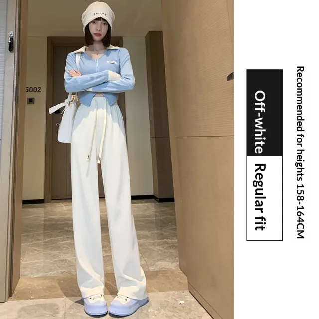 High waisted Straight leg Drapey Knit Lounge Pants Beige Regular - Shop at LoveMi