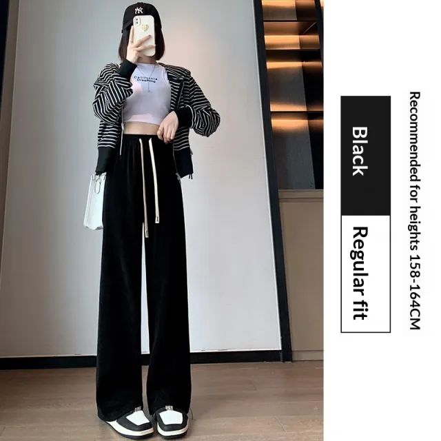 High waisted Straight leg Drapey Knit Lounge Pants Black - Shop at LoveMi