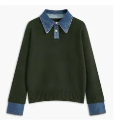 Cowboy Patchwork Fake Two-piece Sweater Women's European Station - Green - View 1